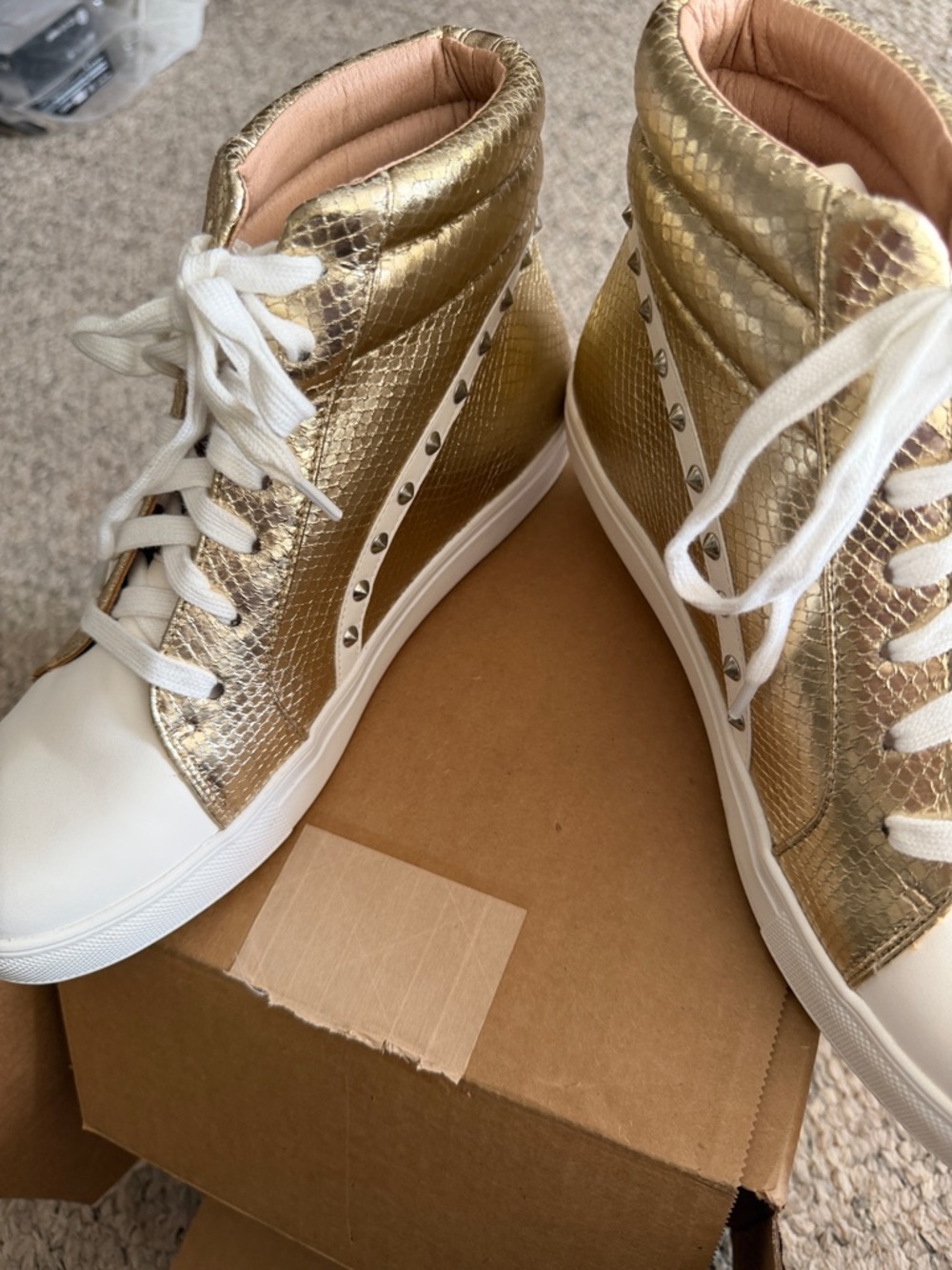 Gold High-Top Lace-Up Sneakers for Women - Metallic Fashion Trainer